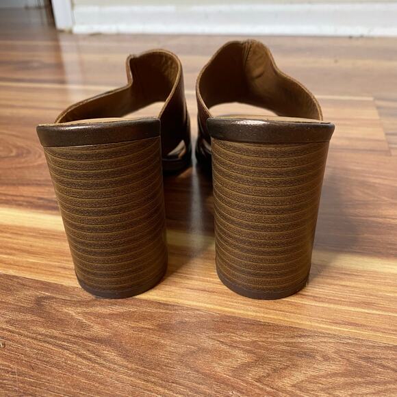 VAGABOND Brown Leather Cross Strap Block Heel Slide Sandals Size 9 - Picture 6 of 10